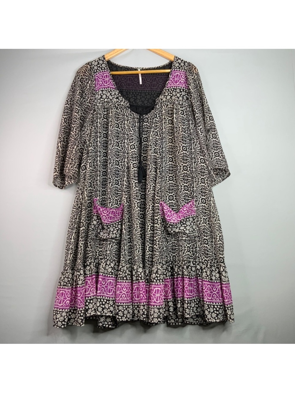 Free People Black and Pink Printed Mini Dress